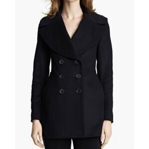 Burberry Wool Cashmere Double Breasted Coat In Black Size 4